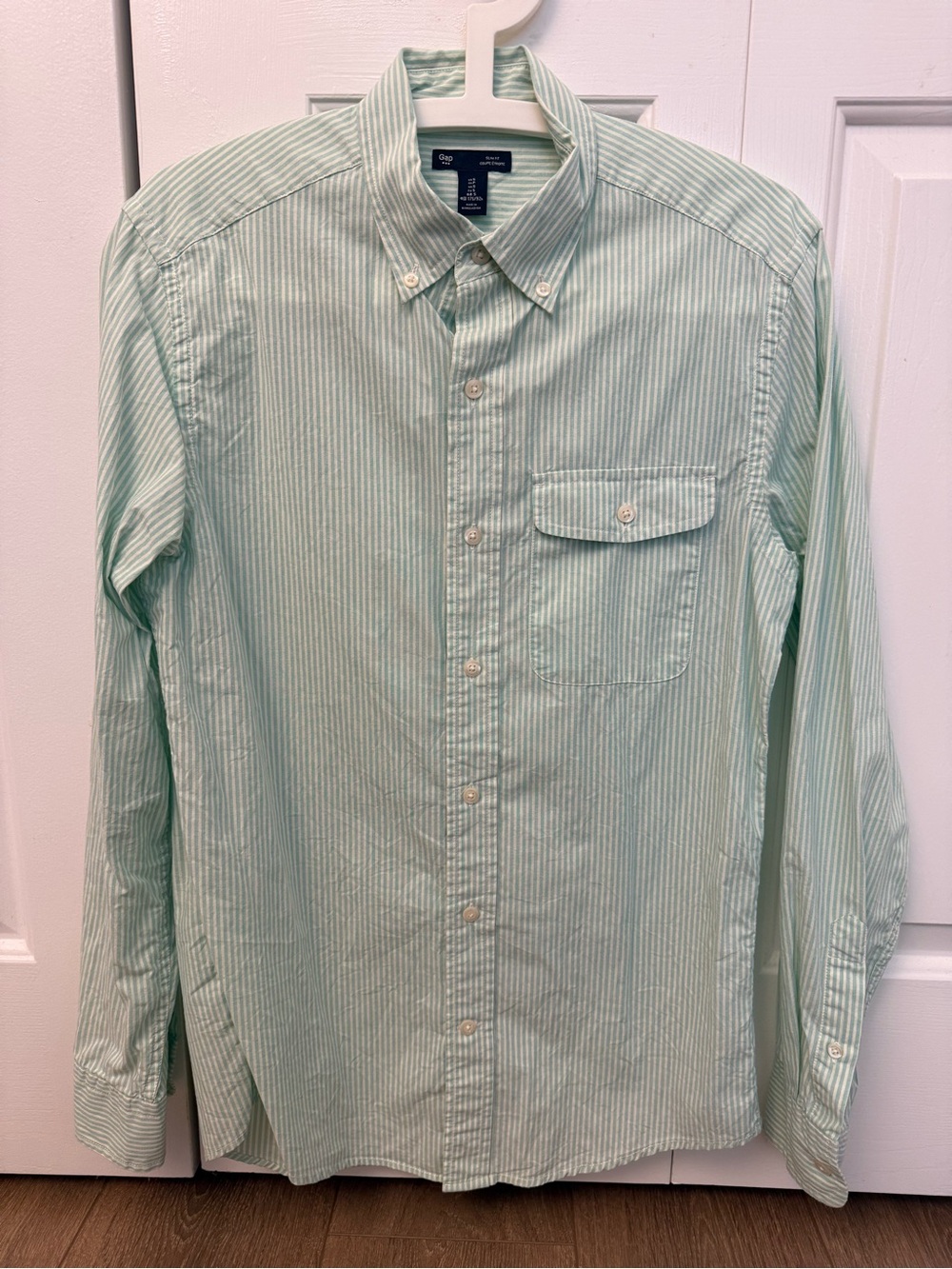 Gap Men's Mint Green Striped Button-Down Shirt